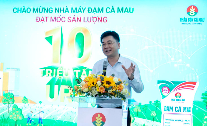 Ông Trần Ngọc Nguyên, Chủ tịch HĐQT Phân bón Cà Mau phát biểu tại sự kiện. Ảnh: PVCFC.