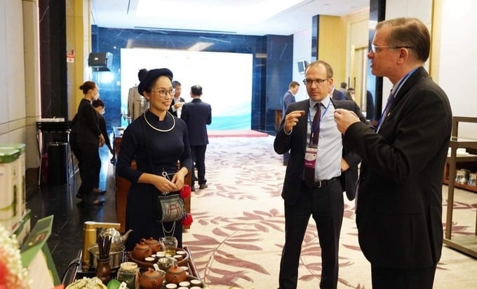 Khu vực trải nghiệm trà của HTX Trà Sơn Dung tại diễn đàn OECD Đông Nam Á. Ảnh: Tư liệu.
