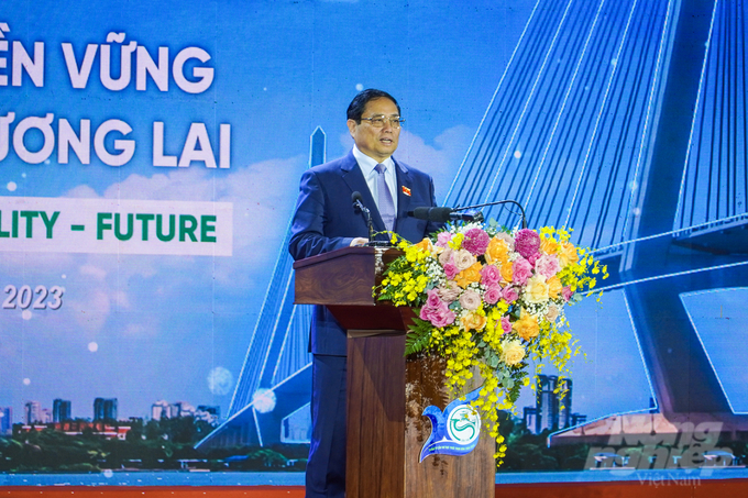 Thủ tướng Chính phủ Phạm Minh Chính chỉ đạo tại Hội nghị Công bố Quy hoạch và Xúc tiến đầu tư TP Cần Thơ. Ảnh: Kim Anh.