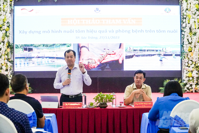 The consultation workshop on building an effective shrimp farming model and preventing diseases in farmed shrimp was recently organized by the Department of Fisheries (Ministry of Agriculture and Rural Development). Photo: Kim Anh.