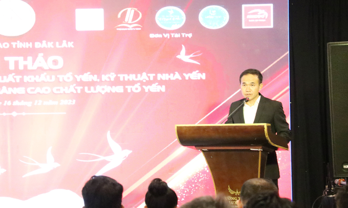 Ông Phạm Văn Hậu, Chủ tịch Hội yến sào Đắk Lắk phát biểu khai mạc hội nghị. Ảnh: Quang Yên.