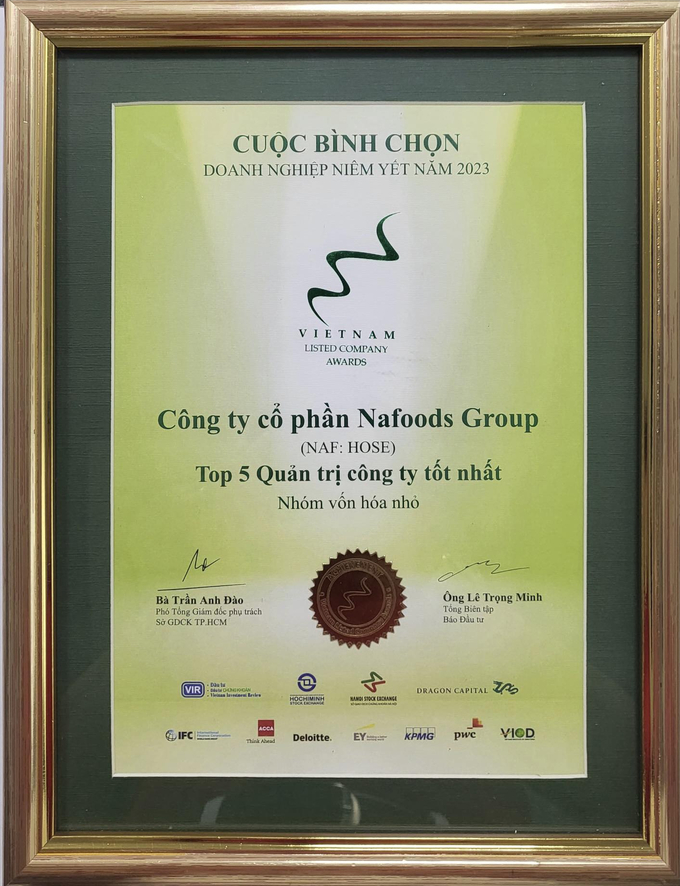 Nafoods được vinh danh Top 5 doanh nghiệp quản trị công ty tốt nhất.