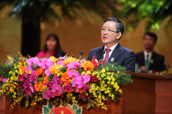 Chủ tịch Trung ương Hội Nông dân Việt Nam Lương Quốc Đoàn phát biểu khai mạc.