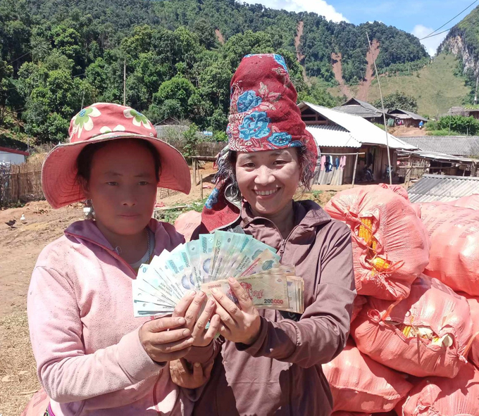 Có lẽ chưa khi nào, bà con người Mông ở Noong Quài lại có số tiền lớn như năm nay nhờ bán ngô. Ảnh: Hồng Nhung.