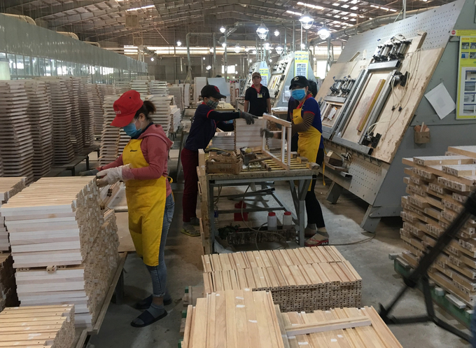 Công ty Cổ phần Kỹ nghệ gỗ Tiến Đạt (TP Quy Nhơn, Bình Định) trang bị thiết bị hiện đại trong sản xuất đồ gỗ xuất khẩu. Ảnh: V.Đ.T.