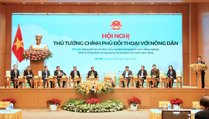 Toàn cảnh Hội nghị Thủ tướng đối thoại nông dân lần thứ 5, tổ chức tại Văn phòng Chính phủ. Ảnh: Linh Linh.