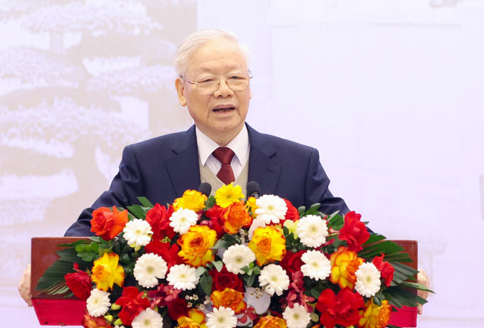 Tổng Bí thư Nguyễn Phú Trọng phát biểu tại phiên khai mạc Hội nghị Ngoại giao lần thứ 32 ngày 19/12. Ảnh: Quang Phúc.
