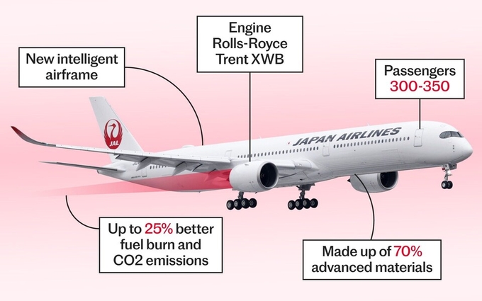 Cấu tạo chiếc máy bay Airbus A350 va chạm tại Nhật Bản hôm 2/1. 