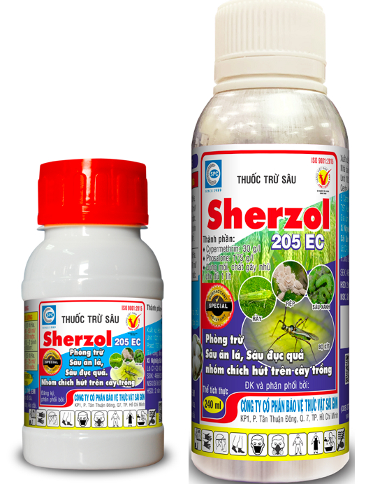 Sherzol 205EC là thuốc trừ sâu hỗn hợp của hai hoạt chất là Phosalone và Cypermethrin có hiệu lực trừ sâu nhanh, mạnh và kéo dài, phòng trừ nhiều loại sâu trên cây trồng.