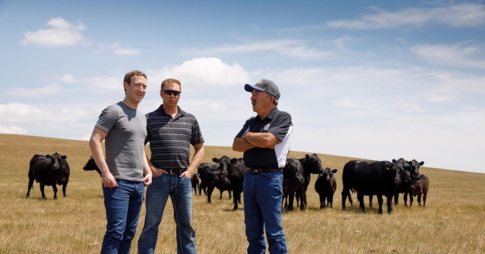 Ông chủ Meta thăm một trang trại bò ở tiểu bang Nam Dakota, Mỹ, hồi tháng 7/2017. Ảnh: Facebook. 