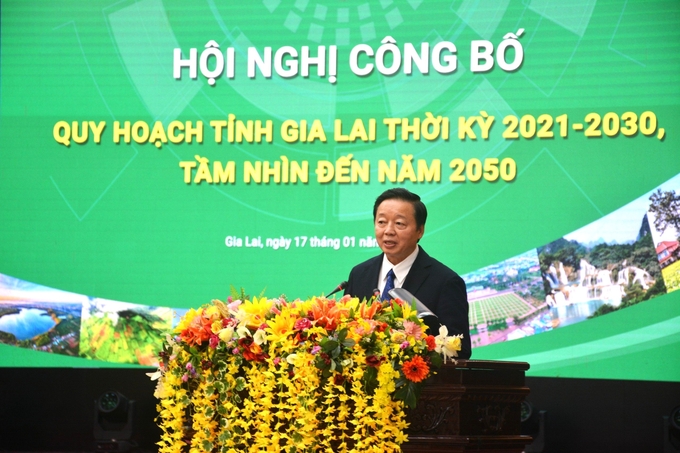 Phó Thủ tướng Chính phủ Trần Hồng Hà phát biểu chỉ đạo tại Lễ công bố quy hoạch tỉnh Gia Lai. Ảnh: Tuấn Anh.