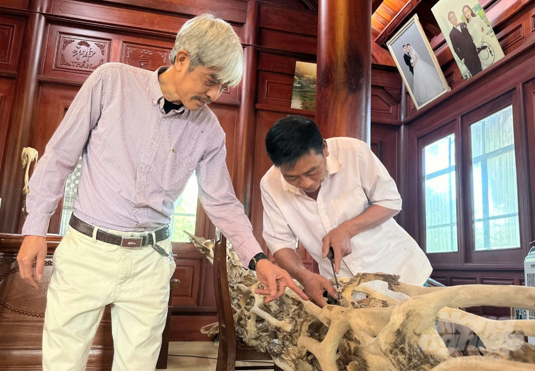Để hoàn thiện được tác phẩm 'độc nhất vô nhị' này, ông Cử mất gần một năm thuê 4 thợ lành nghề từ Quảng Bình ra Hà Tĩnh để xoi trầm.