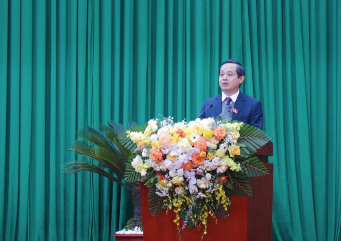 Chủ tịch HĐND tỉnh Thái Nguyên Phạm Hoàng Sơn phát biểu tại Kỳ họp. Ảnh: Hoàng Anh.