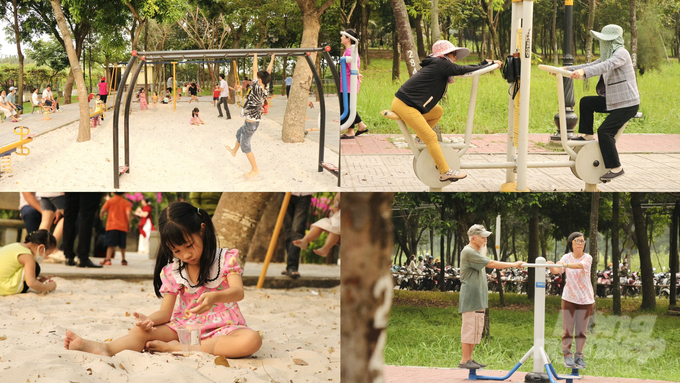 Bên cạnh việc chụp ảnh Tết, thì Công viên văn hóa Gò Vấp cũng là nơi người dân thường xuyên lui tới tập thể dục để rèn luyện sức khỏe. Ảnh: Trần Phi.