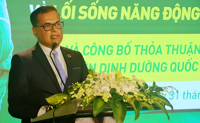 Ông Binu Jacob, Tổng Giám đốc Nestlé Việt Nam chia sẻ về mục tiêu hợp tác tại hội thảo. Ảnh: Phương Thảo.