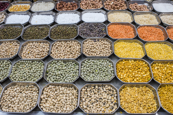 Diversity of pulses at a market in India.