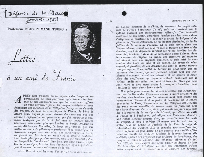 Bức thư đăng trên Défense de la paix, 1/1953. Tư liệu KMS.