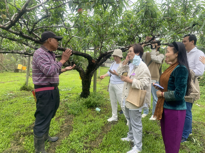 Một nông dân tại thành phố Đài Trung đang giới thiệu với du khách về mô hình du lịch nông nghiệp Đài Loan.