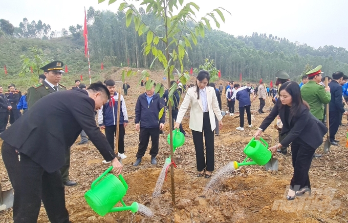Các đại biểu tham gia trồng cây xanh. Ảnh: Đào Thanh.