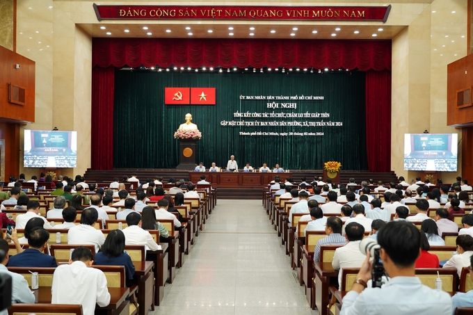 Hội nghị tổng kết công tác tổ chức, chăm lo Tết Giáp Thìn, gặp mặt Chủ tịch UBND phường, xã, thị trấn năm 2024. Ảnh: Văn Thuận.