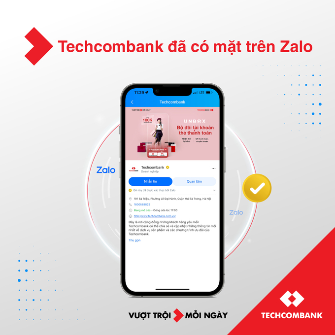 Techcombank Mobile tăng tốc độ chuyển tiền nhờ liên kết thanh toán Zalo. Ảnh: ST.