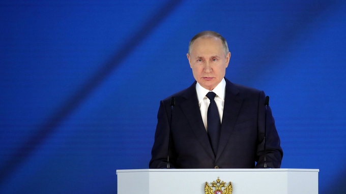 Tổng thống Nga Vladimir Putin đọc thông điệp liên bang ngày 29/2 ở Moscow, Nga. Ảnh: Sputnik.