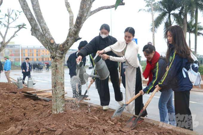 Sinh viên Học viện hưởng ứng trồng cây xanh. Ảnh: Hưng Giang.