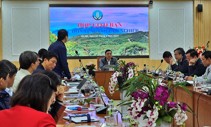 Thứ trưởng Nguyễn Quốc Trị chủ trì cuộc họp giao ban các đơn vị ngành lâm nghiệp sáng 7/3. Ảnh: Bảo Thắng.