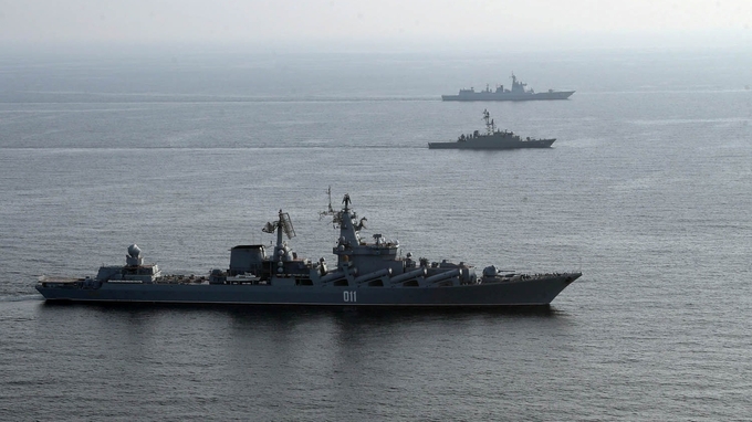 Nga, Trung Quốc và Iran tập trận hải quân chung hồi năm 2022. Ảnh: Reuters.