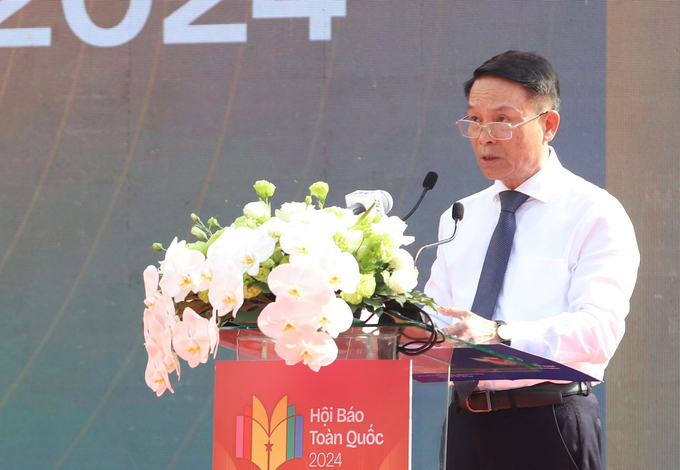 Phó Chủ tịch thường trực Hội Nhà báo Việt Nam Nguyễn Đức Lợi phát biểu tại lễ bế mạc. Ảnh: Ng.Tùng.