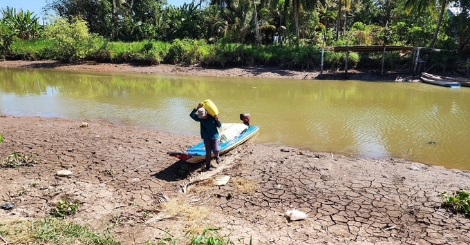 Nhiều tuyến sông, kênh trên địa bàn tỉnh Sóc Trăng đang trong tình trạng khô cạn nhiều ngày. Ảnh: Kim Anh.