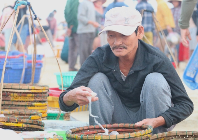 Năm nay, sản lượng mực khai thác được của ngư dân ở xã Tam Tiến (Núi Thành, Quảng Nam) cao hơn so với cùng thời điểm năm ngoái. Ảnh: L.K.