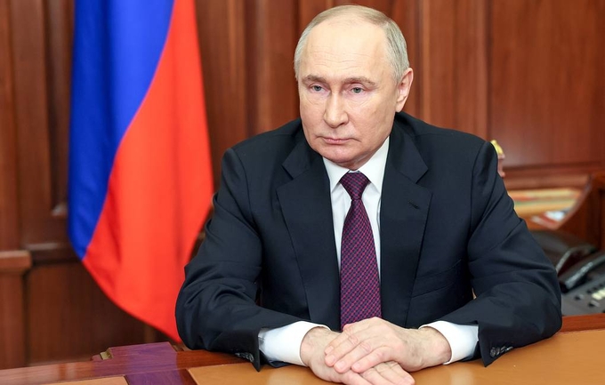 Tổng thống Nga Vladimir Putin tuyên bố quốc tang trong ngày 24/3 để tưởng niệm nạn nhân vụ khủng bố ở ngoại ô Moscow. Ảnh: TASS.