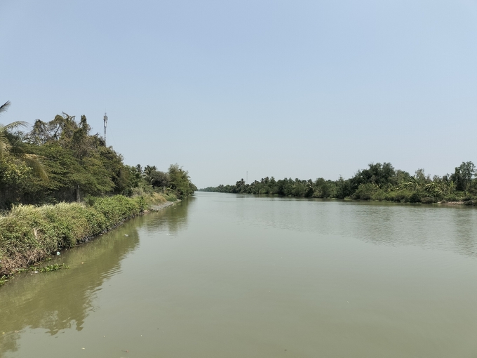Nguồn nước trên kênh Nguyễn Tấn Thành đang dồi dào, độ mặn đảm bảo phục vụ nhu cầu sinh hoạt của người dân. Ảnh: Minh Đảm.