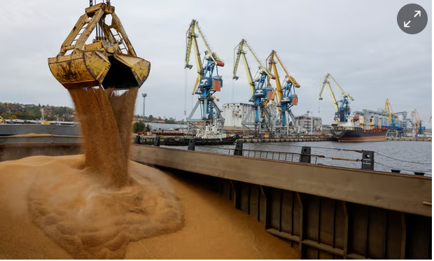 Wheat grain being loaded at Mariupol port before its departure for the Russian city of Rostov-on-Don last October. Photograph: Alexander Ermochenko/Reuters