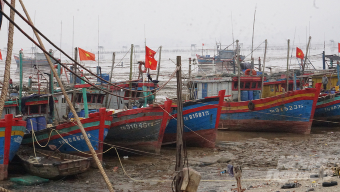 Tàu cá neo đậu tại bờ biển xã Ngư Lộc, huyện Hậu Lộc, tỉnh Thanh Hóa. Ảnh: Quốc Toản.
