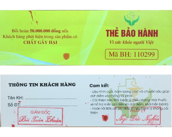 Thông tin ghi trên Thẻ bảo hành của các đối tượng lừa đảo. Ảnh: Công an TP. Hà Nội.