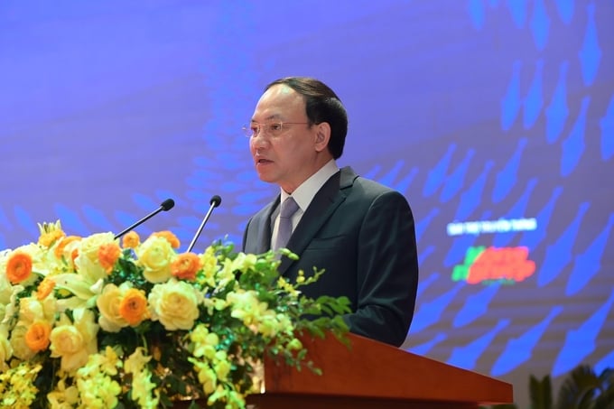 Secretary of the Quang Ninh Provincial Party Committee Nguyen Xuan Ky delivering the opening speech at the Sustainable Mariculture Development Conference - Insights from Quang Ninh. Photo: Tung Dinh.