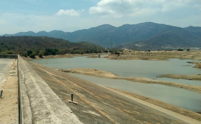 Song Bieu Lake, with a design capacity of 23.8 million m3 of water, now only stores 1.7 million m3, unable to supply irrigation water for the summer-autumn crop. Photo: PC.