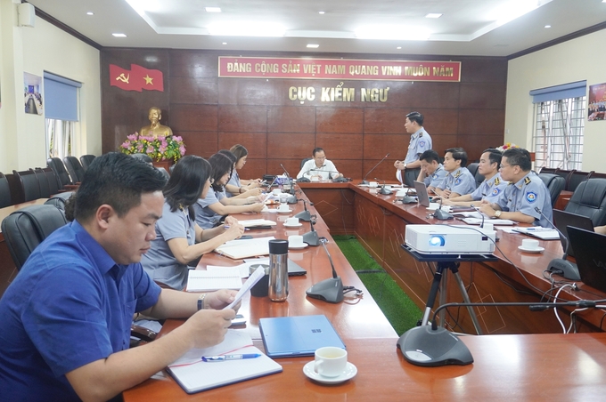 Cuộc họp báo cáo kết quả công tác quý I; kế hoạch, nhiệm vụ công tác trọng tâm quý II của Cục Kiểm ngư sáng 11/4 tại Hà Nội. Ảnh: Hồng Thắm.