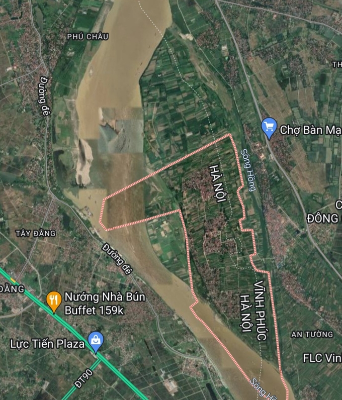 Một trong 3 vị trí đấu giá mỏ cát ở thành phố Hà Nội. Ảnh: Google Maps.