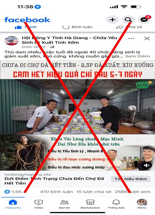 Các đối tượng xấu lấy hình ảnh Lương y Mạc Văn Minh và những người nổi tiếng trên mạng xã hội để quảng cáo bán sản phẩm Kháu Vài Lèng giả, nhái, xâm phạm quyền Sở hữu Trí tuệ.