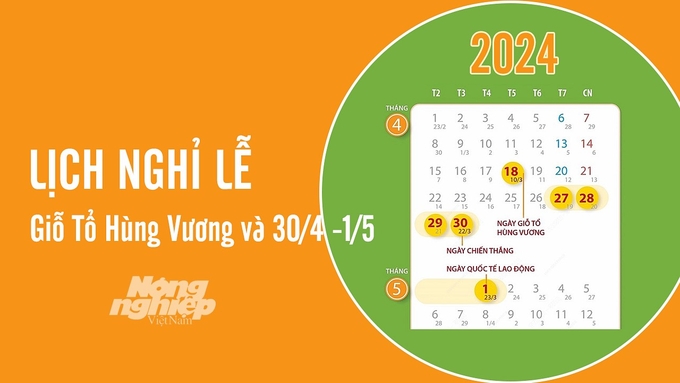 Chi tiết thời gian nghỉ lễ Giỗ Tổ Hùng Vương và dịp 3-/4 - 1/5 năm 2024