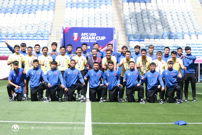 Cả đội đang tràn đầy tự tin cho thử thách ở trận mở màn VCK U23 Châu Á 2024. Ảnh: VFF 