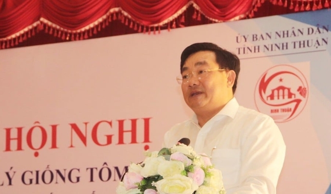 Ông Trịnh Minh Hoàng, Phó Chủ tịch UBND tỉnh Ninh Thuận cho biết, tỉnh đang phấn đấu thành trung tâm sản xuất tôm giống chất lượng cao của cả nước. Ảnh: PC.
