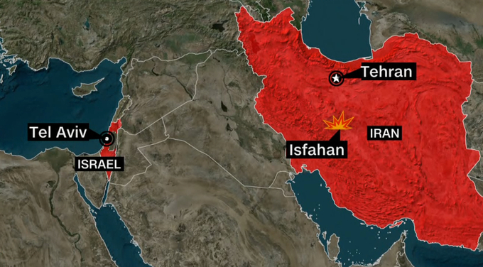 Vị trí Israel tấn công trong lãnh thổ Iran ngày 19/4. Đồ họa: CNN.