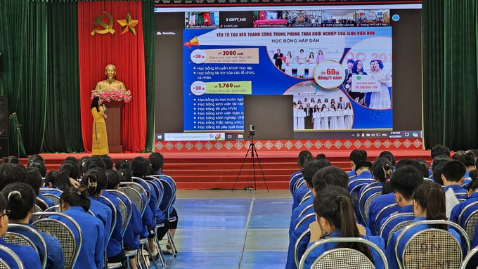 Các thông tin khởi nghiệp thu hút sự quan tâm của các học sinh Trường THPT dân tộc nội trú tỉnh Lào Cai. Ảnh: Hải Đăng.