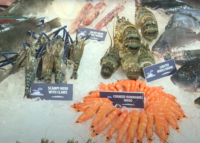 Some of Vietnam's shrimp products at Vietfish 2023. Photo: Son Trang.