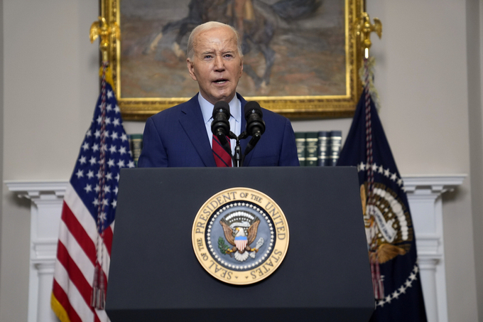 Tổng thống Mỹ Joe Biden lên tiếng về các cuộc biểu tình phản chiến của sinh viên tại Nhà Trắng hôm 2/5. Ảnh: AP.