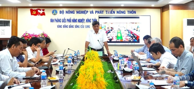 Deputy Minister of Agriculture and Rural Development Tran Thanh Nam chairing a conference to gather feedback on the draft decree regarding the pilot program to transfer carbon credit within the framework of the Project for one million hectares of high-quality rice. Photo: Kim Anh.